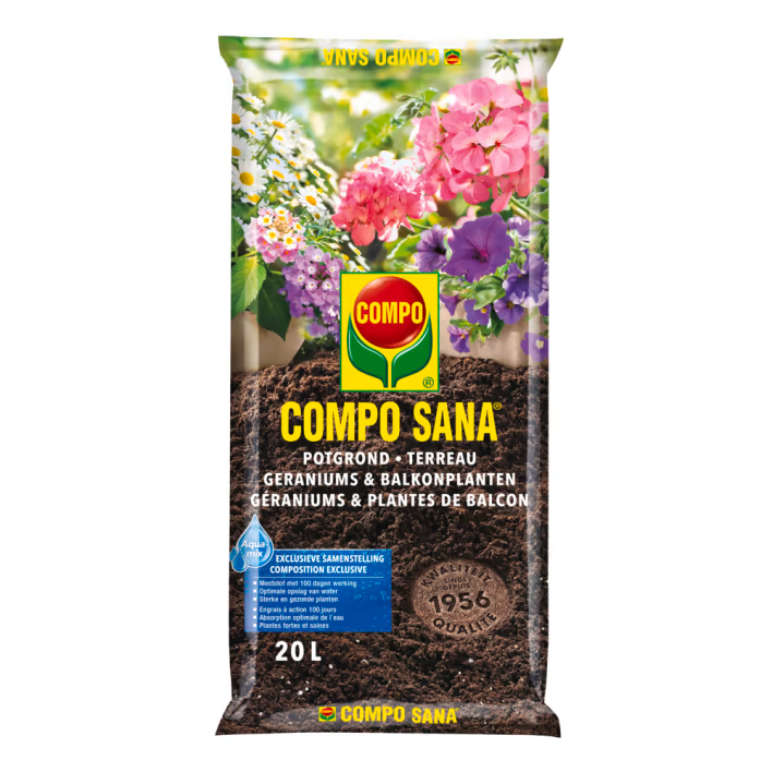 2229714017- 96 per pallet - COMPO SANA Potgrond Geraniums &amp; Balkonplanten 20L