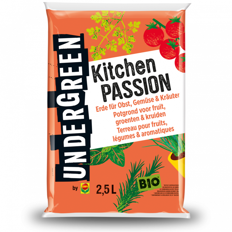 2830002004 - 10pc. box - UNDERGREEN Kitchen Passion Bio Potting Soil Fruit, Vegetables & Spices 2.5L